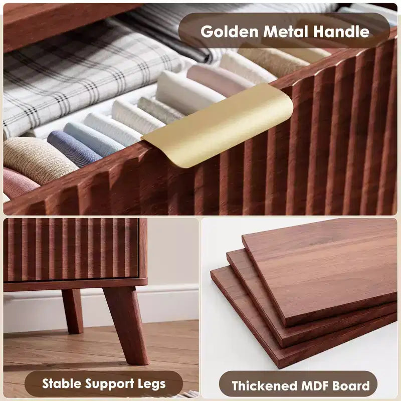 Comò a 5 cassetti per camera da letto, cassettiera alta 120 cm con maniglie dorate, comodino in legno, organizer per vestiti per ingresso e camera da letto