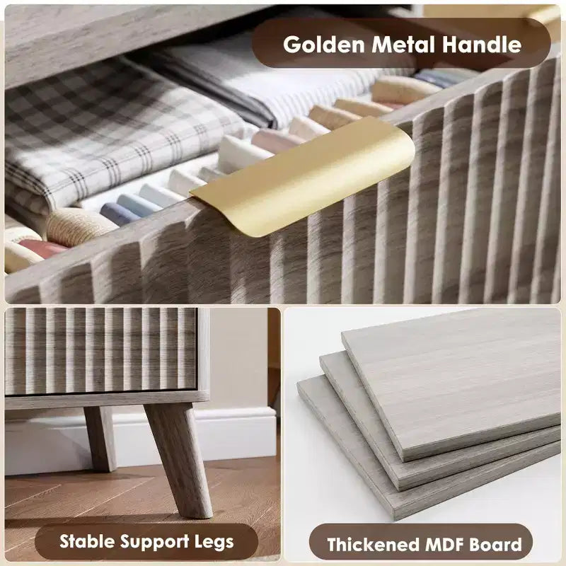 Comò a 5 cassetti per camera da letto, cassettiera alta 120 cm con maniglie dorate, comodino in legno, organizer per vestiti per ingresso e camera da letto