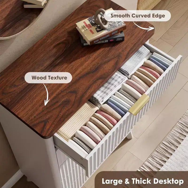 Comò a 5 cassetti per camera da letto, cassettiera alta 120 cm con maniglie dorate, comodino in legno, organizer per vestiti per ingresso e camera da letto