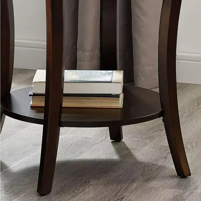 Tavolino rotondo Okak Elegent con gambe ad arco, tavolino con ripiano portaoggetti e piano spesso, tavolino piccolo per soggiorno, camera da letto