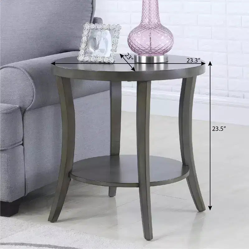 Tavolino rotondo Okak Elegent con gambe ad arco, tavolino con ripiano portaoggetti e piano spesso, tavolino piccolo per soggiorno, camera da letto