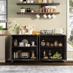 Credenza buffet a 4 ante con scanalature e scomparti | Mobile TV e angolo caffè con ripiani regolabili e piedini portanti per cucina e soggiorno