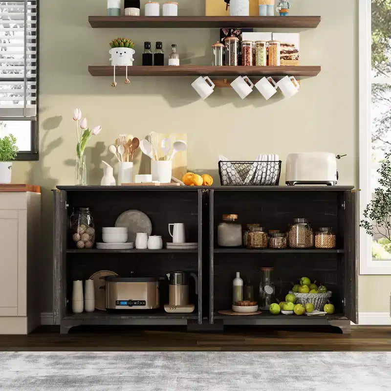 Credenza buffet a 4 ante con scanalature e scomparti | Mobile TV e angolo caffè con ripiani regolabili e piedini portanti per cucina e soggiorno