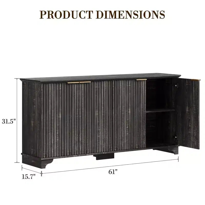 Credenza buffet a 4 ante con scanalature e scomparti | Mobile TV e angolo caffè con ripiani regolabili e piedini portanti per cucina e soggiorno