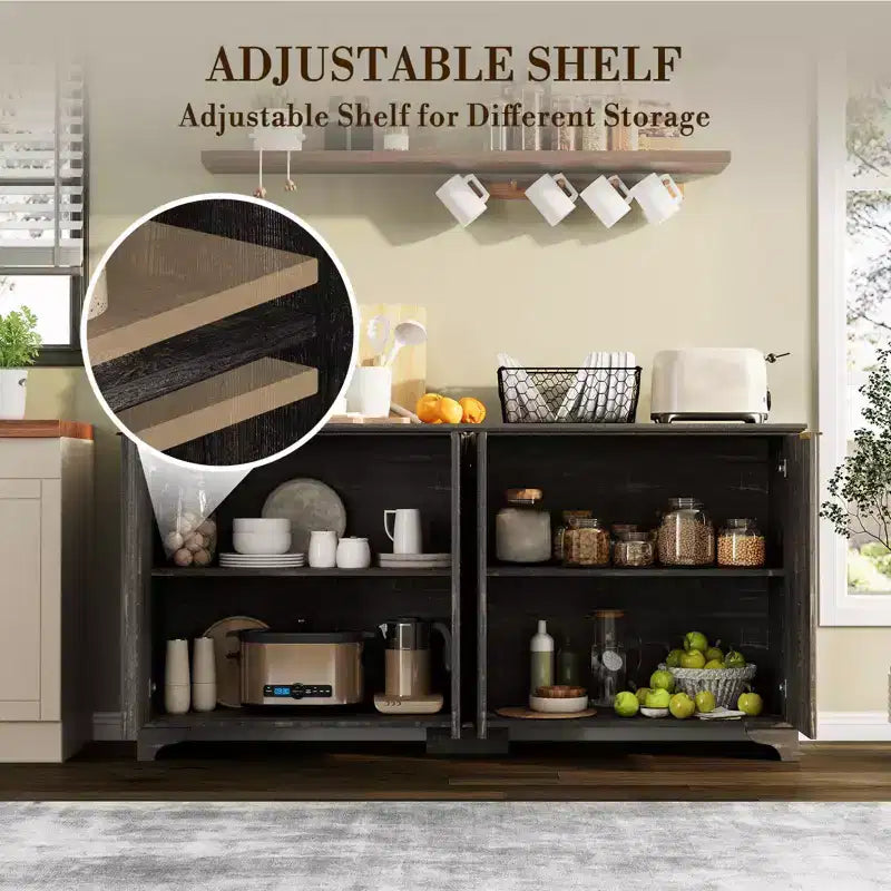 Credenza buffet a 4 ante con scanalature e scomparti | Mobile TV e angolo caffè con ripiani regolabili e piedini portanti per cucina e soggiorno