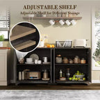 Credenza buffet a 4 ante con scanalature e scomparti | Mobile TV e angolo caffè con ripiani regolabili e piedini portanti per cucina e soggiorno