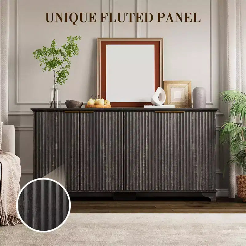 Credenza buffet a 4 ante con scanalature e scomparti | Mobile TV e angolo caffè con ripiani regolabili e piedini portanti per cucina e soggiorno