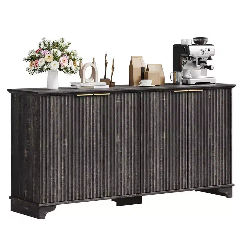 Credenza buffet a 4 ante con scanalature e scomparti | Mobile TV e angolo caffè con ripiani regolabili e piedini portanti per cucina e soggiorno