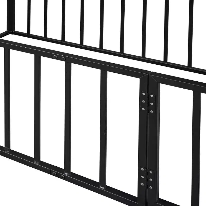 Struttura Letto a Terra per Bambini, Letto Montessori in Metallo con Sbarre e Porta, Struttura Letto a Terra con Sponde a Forma di Recinzione