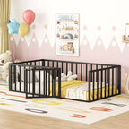 Struttura Letto a Terra per Bambini, Letto Montessori in Metallo con Sbarre e Porta, Struttura Letto a Terra con Sponde a Forma di Recinzione