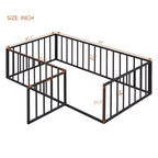 Struttura Letto a Terra per Bambini, Letto Montessori in Metallo con Sbarre e Porta, Struttura Letto a Terra con Sponde a Forma di Recinzione