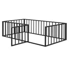 Struttura Letto a Terra per Bambini, Letto Montessori in Metallo con Sbarre e Porta, Struttura Letto a Terra con Sponde a Forma di Recinzione