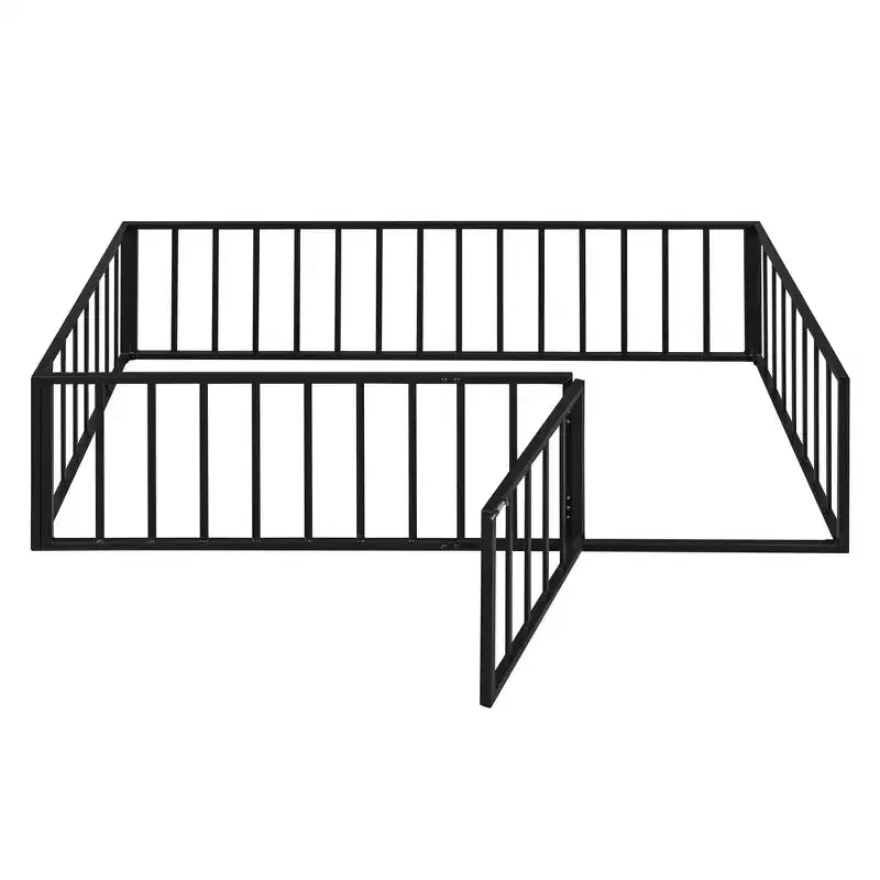 Struttura Letto a Terra per Bambini, Letto Montessori in Metallo con Sbarre e Porta, Struttura Letto a Terra con Sponde a Forma di Recinzione