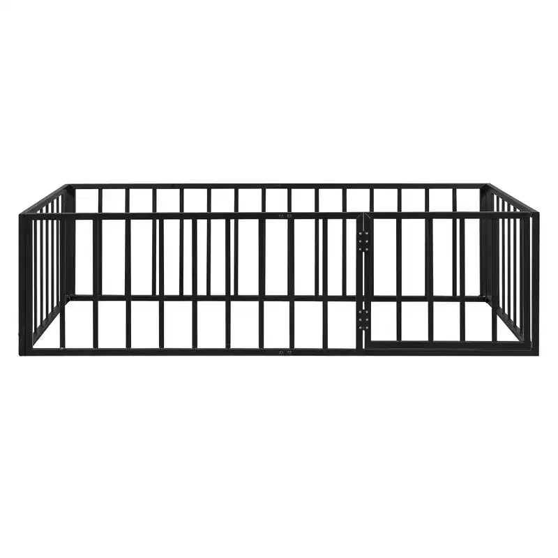 Struttura Letto a Terra per Bambini, Letto Montessori in Metallo con Sbarre e Porta, Struttura Letto a Terra con Sponde a Forma di Recinzione