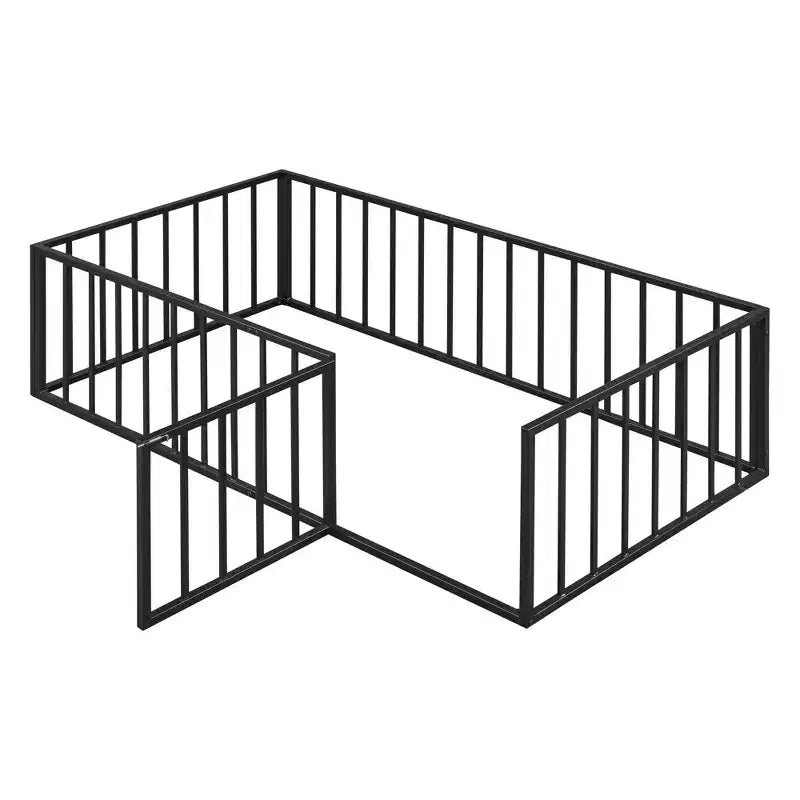 Struttura Letto a Terra per Bambini, Letto Montessori in Metallo con Sbarre e Porta, Struttura Letto a Terra con Sponde a Forma di Recinzione