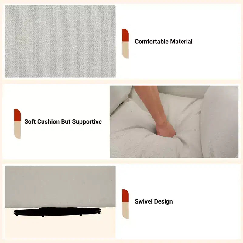 Poltrona girevole accentata oversize, divano accentato comodo di metà secolo, poltrona a barilotto moderna in tessuto di lino, base in metallo, nessun assemblaggio, per soggiorno