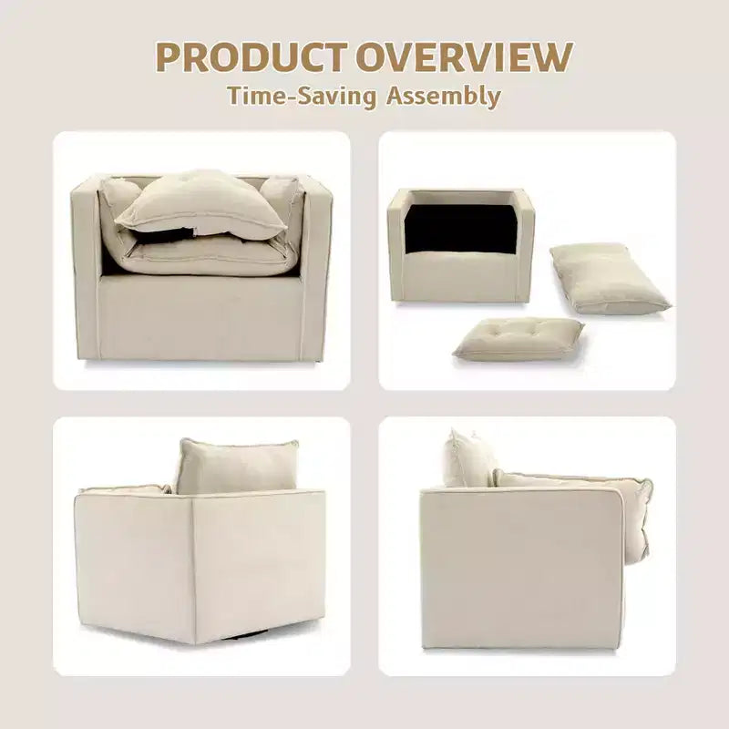 Poltrona girevole accentata oversize, divano accentato comodo di metà secolo, poltrona a barilotto moderna in tessuto di lino, base in metallo, nessun assemblaggio, per soggiorno