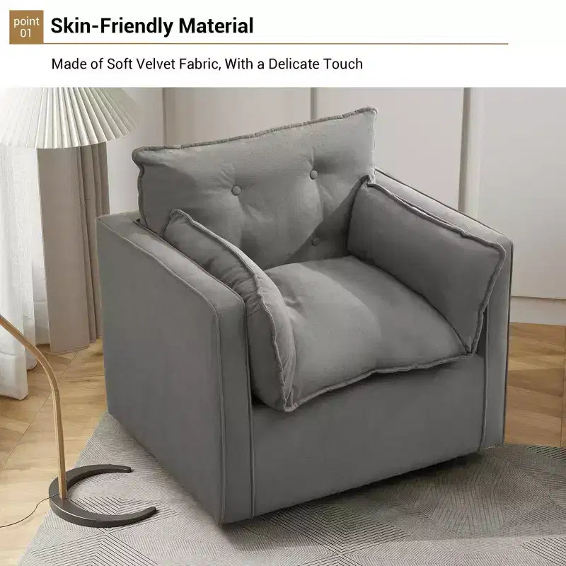 Poltrona girevole accentata oversize, divano accentato comodo di metà secolo, poltrona a barilotto moderna in tessuto di lino, base in metallo, nessun assemblaggio, per soggiorno