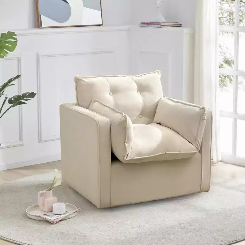 Poltrona girevole accentata oversize, divano accentato comodo di metà secolo, poltrona a barilotto moderna in tessuto di lino, base in metallo, nessun assemblaggio, per soggiorno