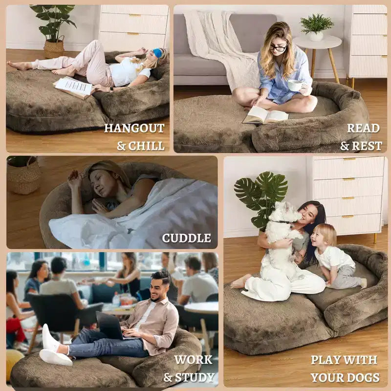 Comoda Cuccia per Cani a Misura d'Uomo, Divano Letto Comodo in Ecopelliccia, Cuccia Grande, Rivestimento Sfoderabile, per Leggere e Sonnecchiare