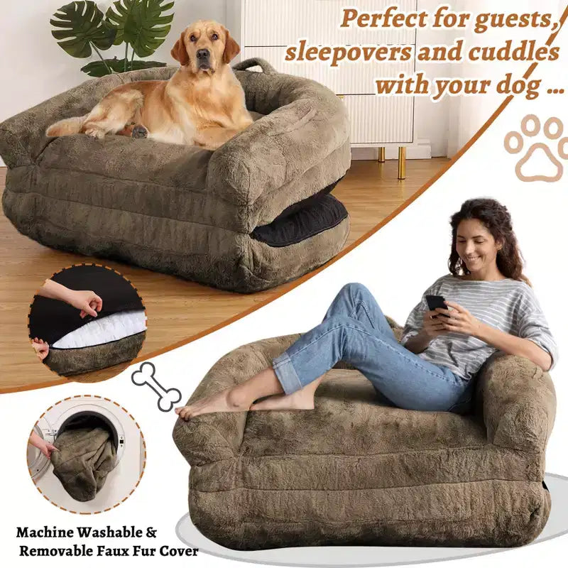 Comoda Cuccia per Cani a Misura d'Uomo, Divano Letto Comodo in Ecopelliccia, Cuccia Grande, Rivestimento Sfoderabile, per Leggere e Sonnecchiare