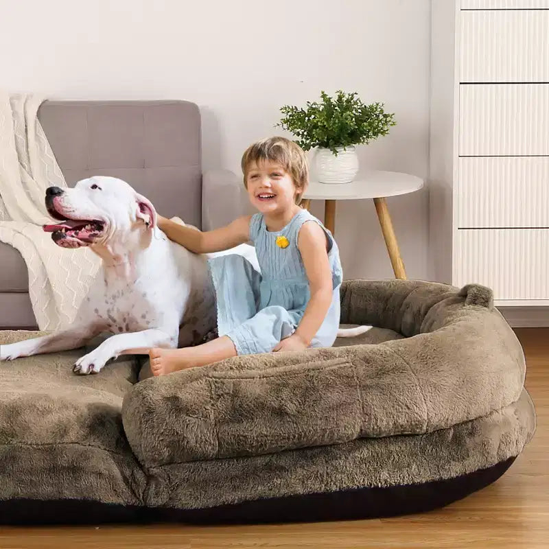 Comoda Cuccia per Cani a Misura d'Uomo, Divano Letto Comodo in Ecopelliccia, Cuccia Grande, Rivestimento Sfoderabile, per Leggere e Sonnecchiare
