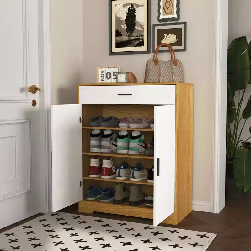 CLIHOME Scarpiera a 4 Ripiani, Organizer per Scarpe Autoportante in Legno con Ripiani Regolabili