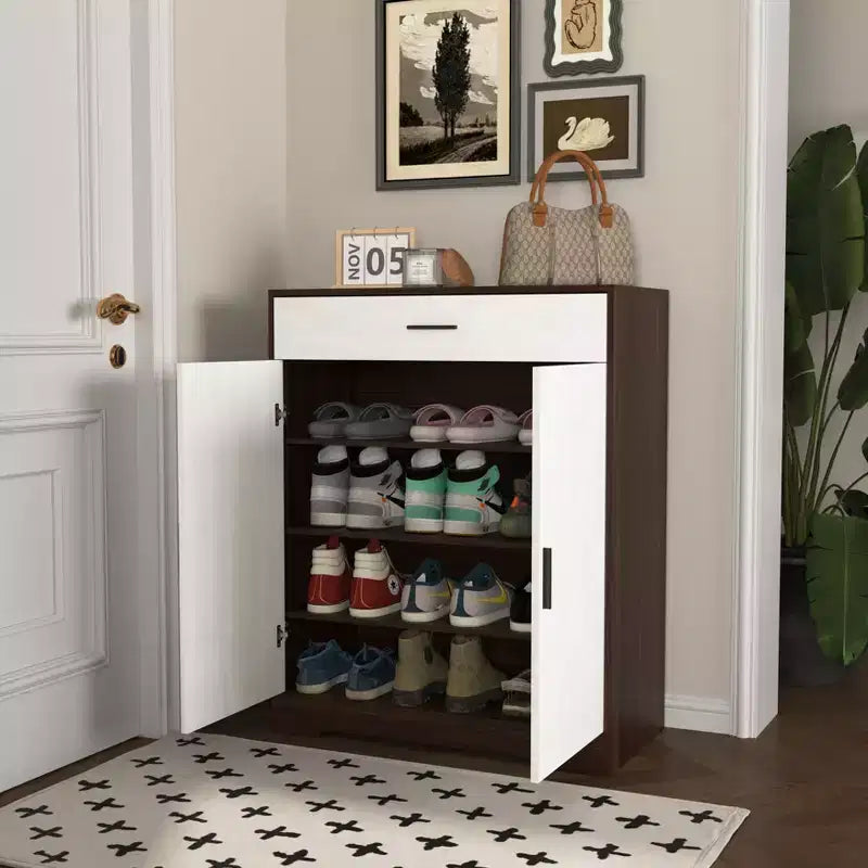 CLIHOME Scarpiera a 4 Ripiani, Organizer per Scarpe Autoportante in Legno con Ripiani Regolabili