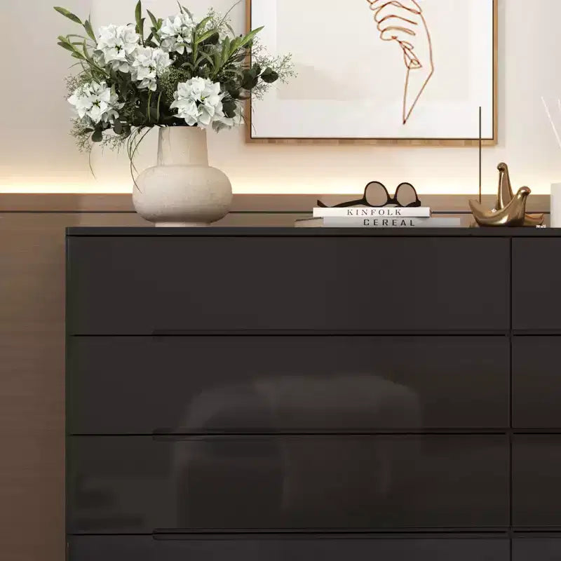Cassettiera Moderna a 8 Cassetti Famapy con Illuminazione Base a LED, Finitura Lucida e Versatilità Multi-Stanza, Cassettiera, Elegante Organizzatore per la Casa