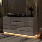 Cassettiera Moderna a 8 Cassetti Famapy con Illuminazione Base a LED, Finitura Lucida e Versatilità Multi-Stanza, Cassettiera, Elegante Organizzatore per la Casa