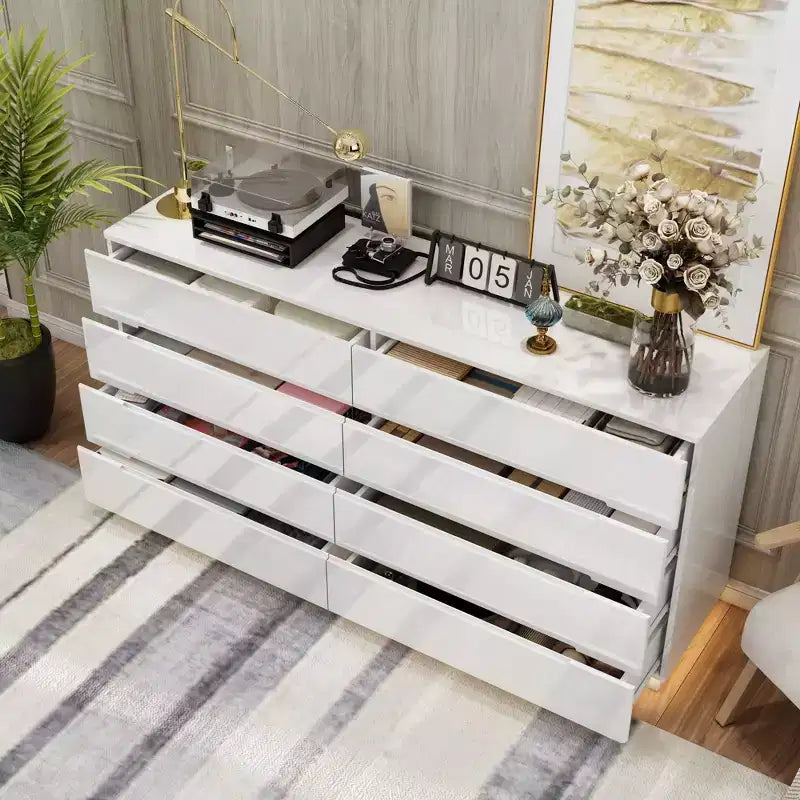Cassettiera Moderna a 8 Cassetti Famapy con Illuminazione Base a LED, Finitura Lucida e Versatilità Multi-Stanza, Cassettiera, Elegante Organizzatore per la Casa