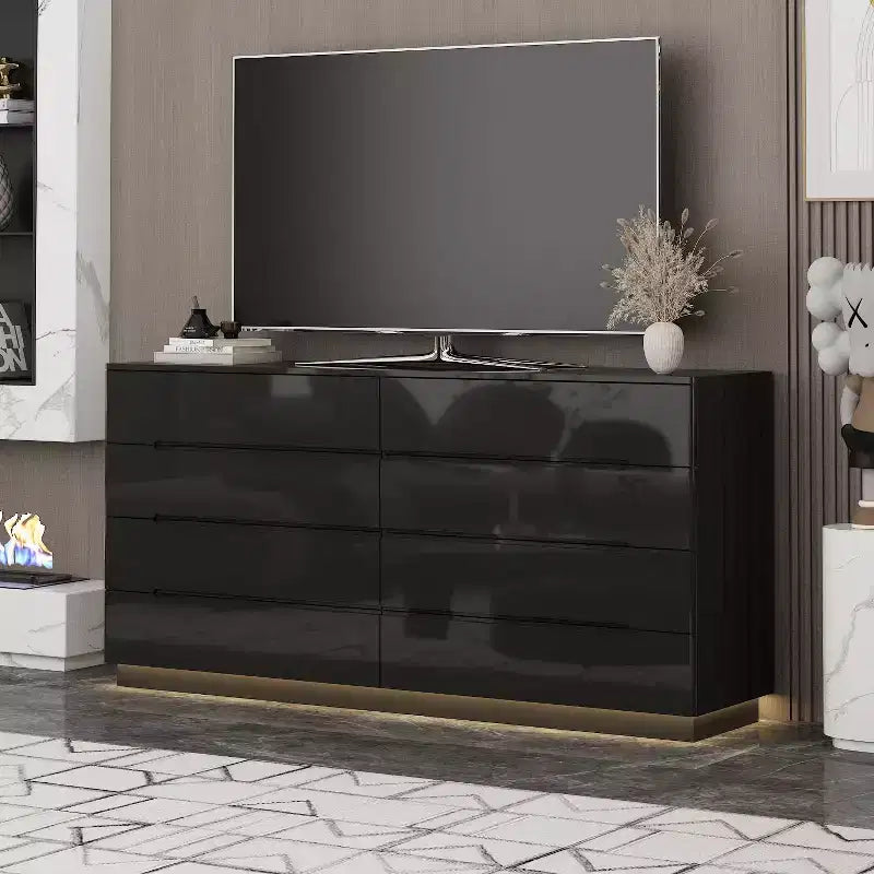 Cassettiera Moderna a 8 Cassetti Famapy con Illuminazione Base a LED, Finitura Lucida e Versatilità Multi-Stanza, Cassettiera, Elegante Organizzatore per la Casa