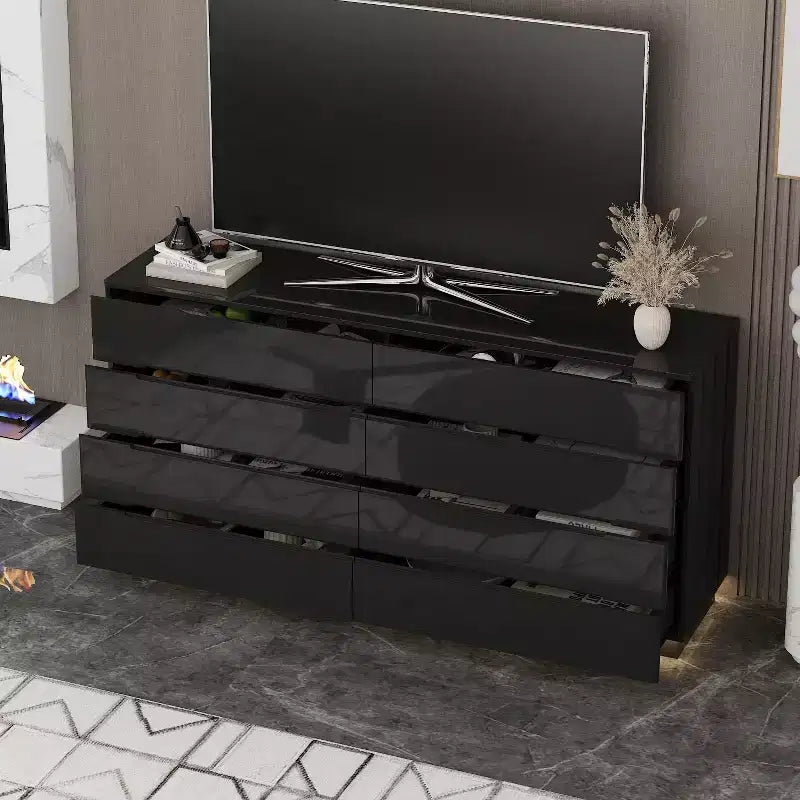 Cassettiera Moderna a 8 Cassetti Famapy con Illuminazione Base a LED, Finitura Lucida e Versatilità Multi-Stanza, Cassettiera, Elegante Organizzatore per la Casa