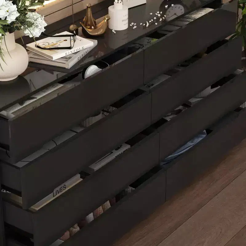 Cassettiera Moderna a 8 Cassetti Famapy con Illuminazione Base a LED, Finitura Lucida e Versatilità Multi-Stanza, Cassettiera, Elegante Organizzatore per la Casa