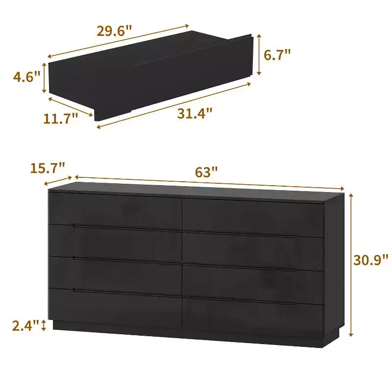 Cassettiera Moderna a 8 Cassetti Famapy con Illuminazione Base a LED, Finitura Lucida e Versatilità Multi-Stanza, Cassettiera, Elegante Organizzatore per la Casa