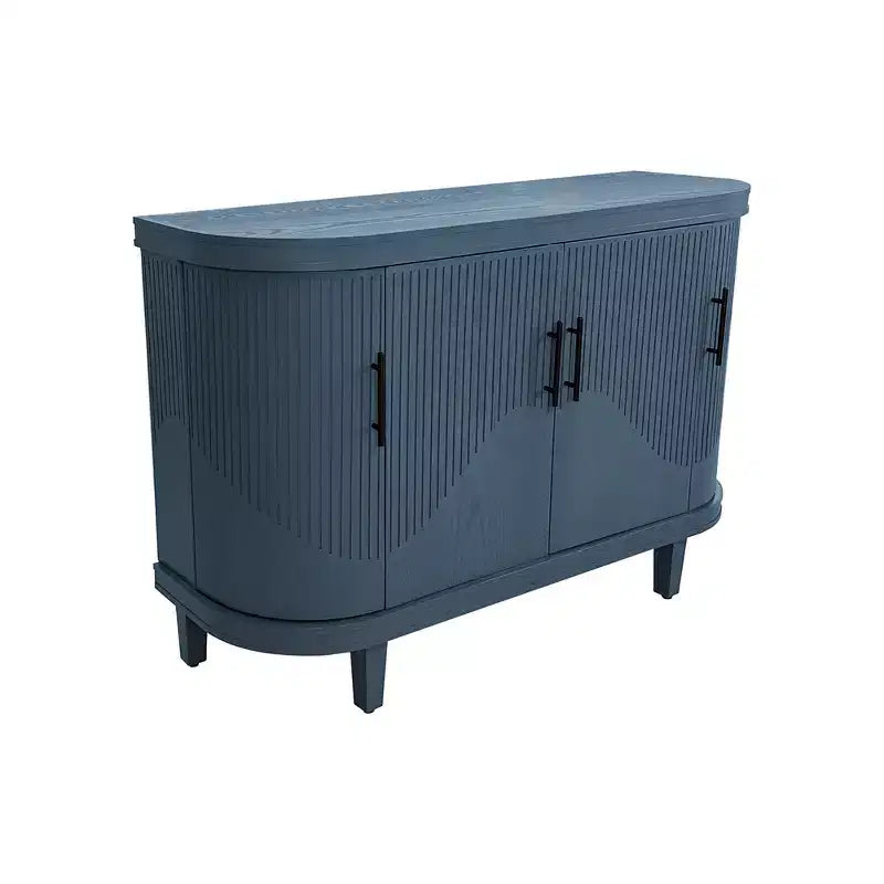 Credenza curva moderna in legno, mobile a consolle a 4 ante con ripiani regolabili, contenitore decorativo per mobile bar o ingresso