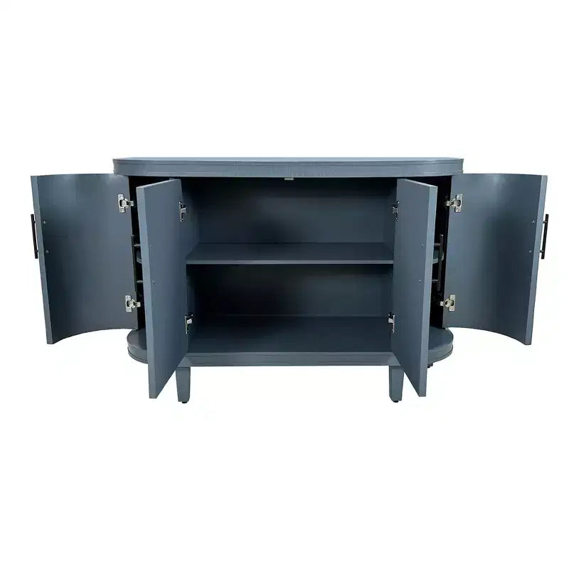 Credenza curva moderna in legno, mobile a consolle a 4 ante con ripiani regolabili, contenitore decorativo per mobile bar o ingresso