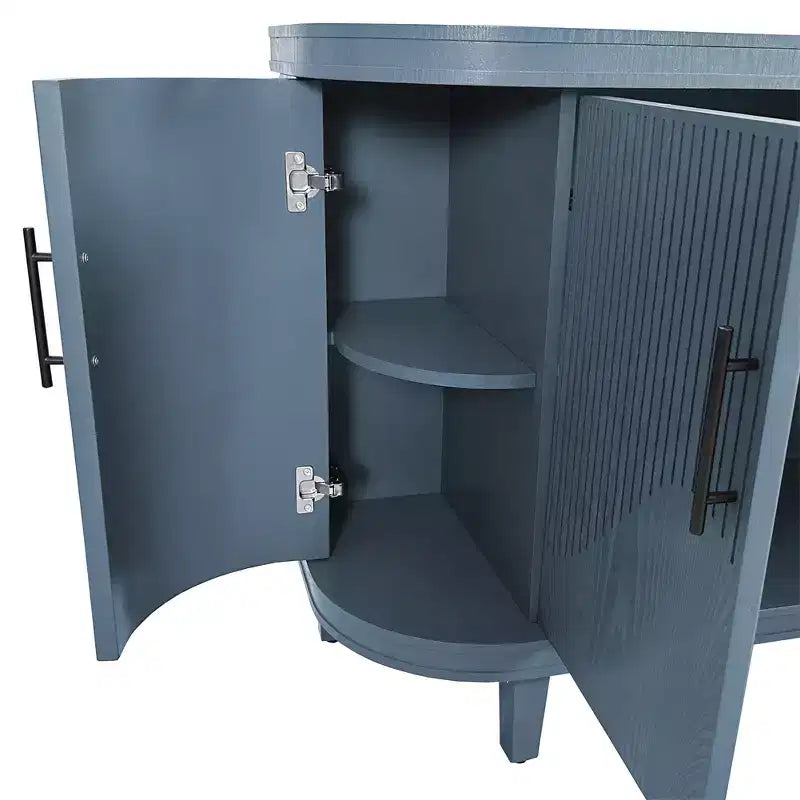 Credenza curva moderna in legno, mobile a consolle a 4 ante con ripiani regolabili, contenitore decorativo per mobile bar o ingresso