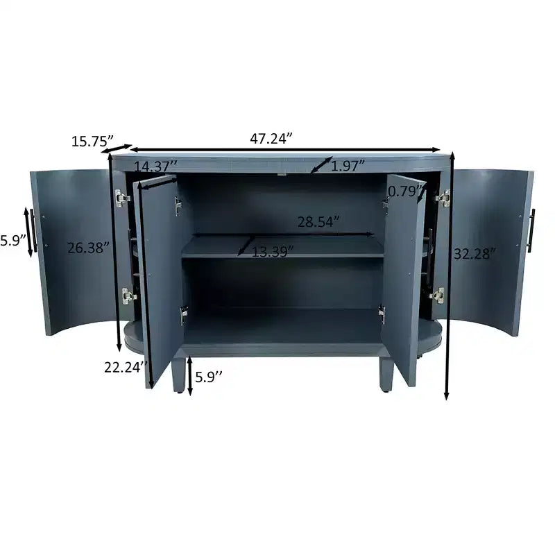 Credenza curva moderna in legno, mobile a consolle a 4 ante con ripiani regolabili, contenitore decorativo per mobile bar o ingresso