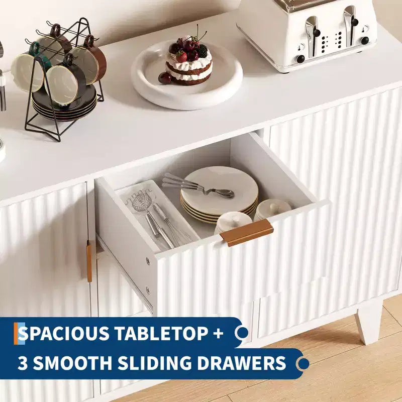 GustoWave Mobile Contenitore Mid Century con 3 Cassetti, Madia a Costine con Contenitore, Credenza Grande, Mobiletto Bar per Caffè
