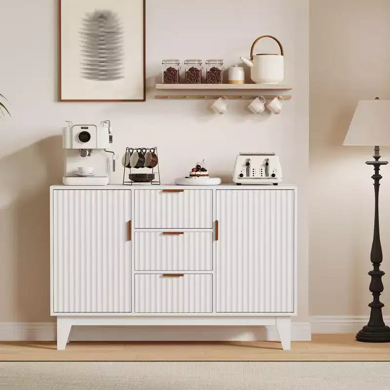 GustoWave Mobile Contenitore Mid Century con 3 Cassetti, Madia a Costine con Contenitore, Credenza Grande, Mobiletto Bar per Caffè