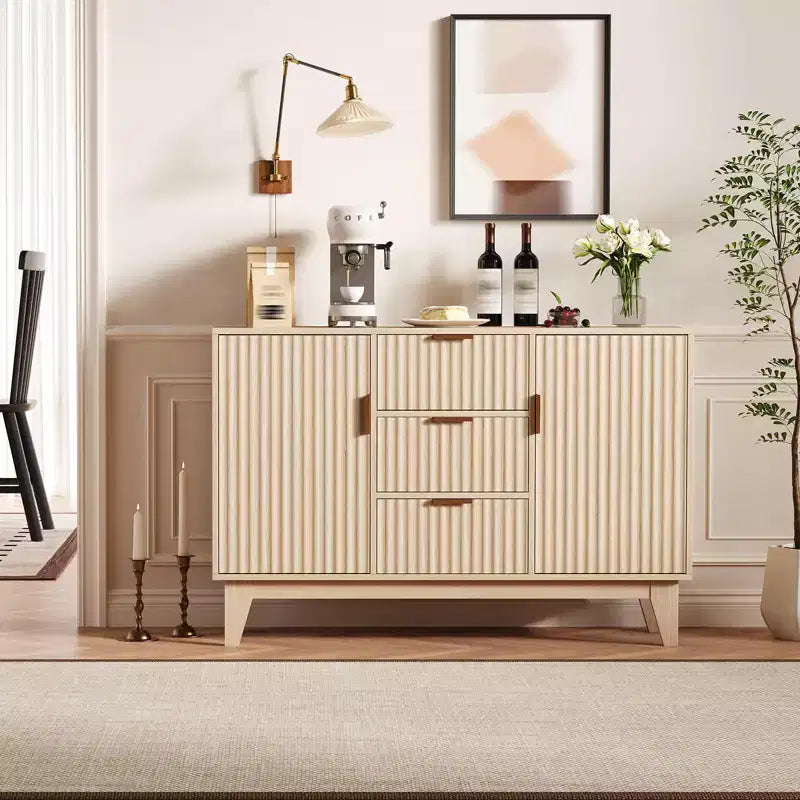 GustoWave Mobile Contenitore Mid Century con 3 Cassetti, Madia a Costine con Contenitore, Credenza Grande, Mobiletto Bar per Caffè