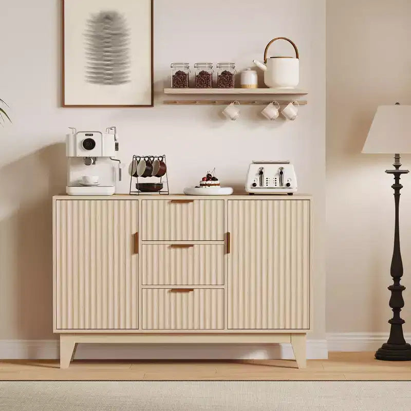 GustoWave Mobile Contenitore Mid Century con 3 Cassetti, Madia a Costine con Contenitore, Credenza Grande, Mobiletto Bar per Caffè