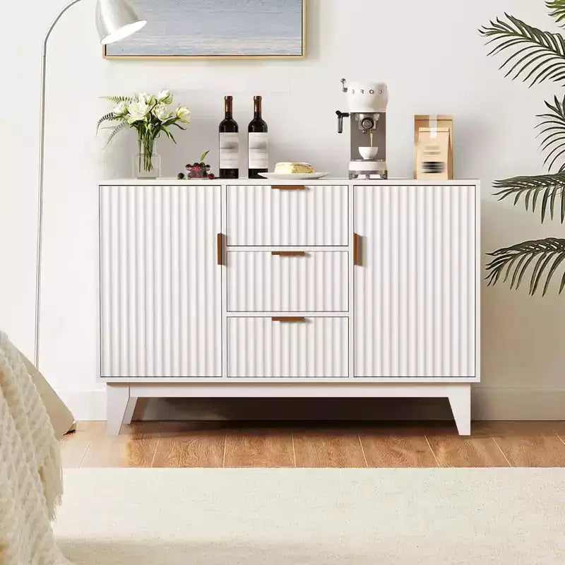 GustoWave Mobile Contenitore Mid Century con 3 Cassetti, Madia a Costine con Contenitore, Credenza Grande, Mobiletto Bar per Caffè