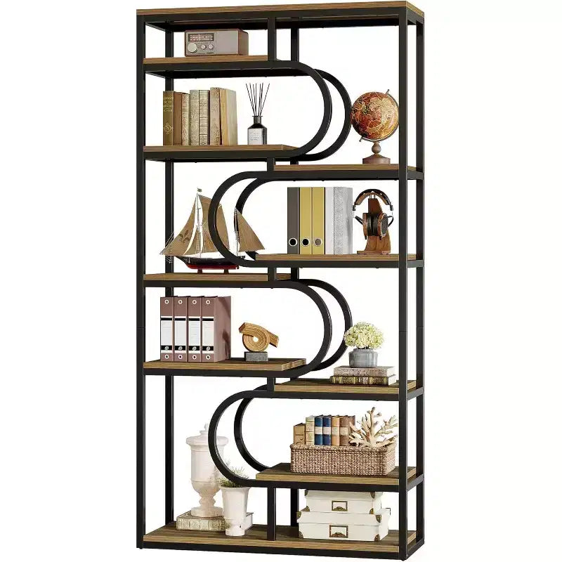 Lantine 5-Tier Industrial Bookshelf, 71 Etagere Bookcase, Freestanding Display Storage Shelf Unit for Home Office, Living Room, Brown