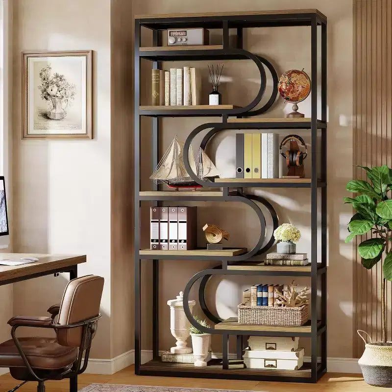 Lantine Scaffale Industriale a 5 Ripiani, Libreria Etagere da 180 cm, Scaffale per Esposizione Autoportante per Ufficio Domestico, Soggiorno, Marrone