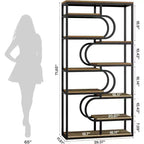 Lantine Scaffale Industriale a 5 Ripiani, Libreria Etagere da 180 cm, Scaffale per Esposizione Autoportante per Ufficio Domestico, Soggiorno, Marrone