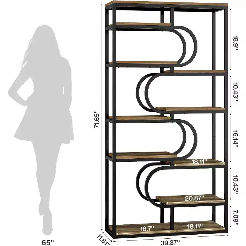 Lantine Scaffale Industriale a 5 Ripiani, Libreria Etagere da 180 cm, Scaffale per Esposizione Autoportante per Ufficio Domestico, Soggiorno, Marrone