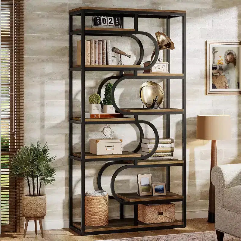Lantine Scaffale Industriale a 5 Ripiani, Libreria Etagere da 180 cm, Scaffale per Esposizione Autoportante per Ufficio Domestico, Soggiorno, Marrone