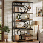 Lantine Scaffale Industriale a 5 Ripiani, Libreria Etagere da 180 cm, Scaffale per Esposizione Autoportante per Ufficio Domestico, Soggiorno, Marrone
